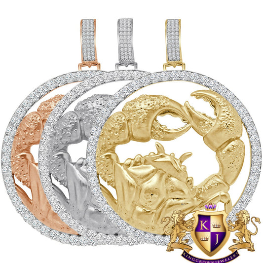 Real Sterling Silver Solitaire 3D Big 2.75'' Cancer Crab Lucky Zodiac Sign Astrology Horoscope Simulated Diamond Pendant Charm Medallion