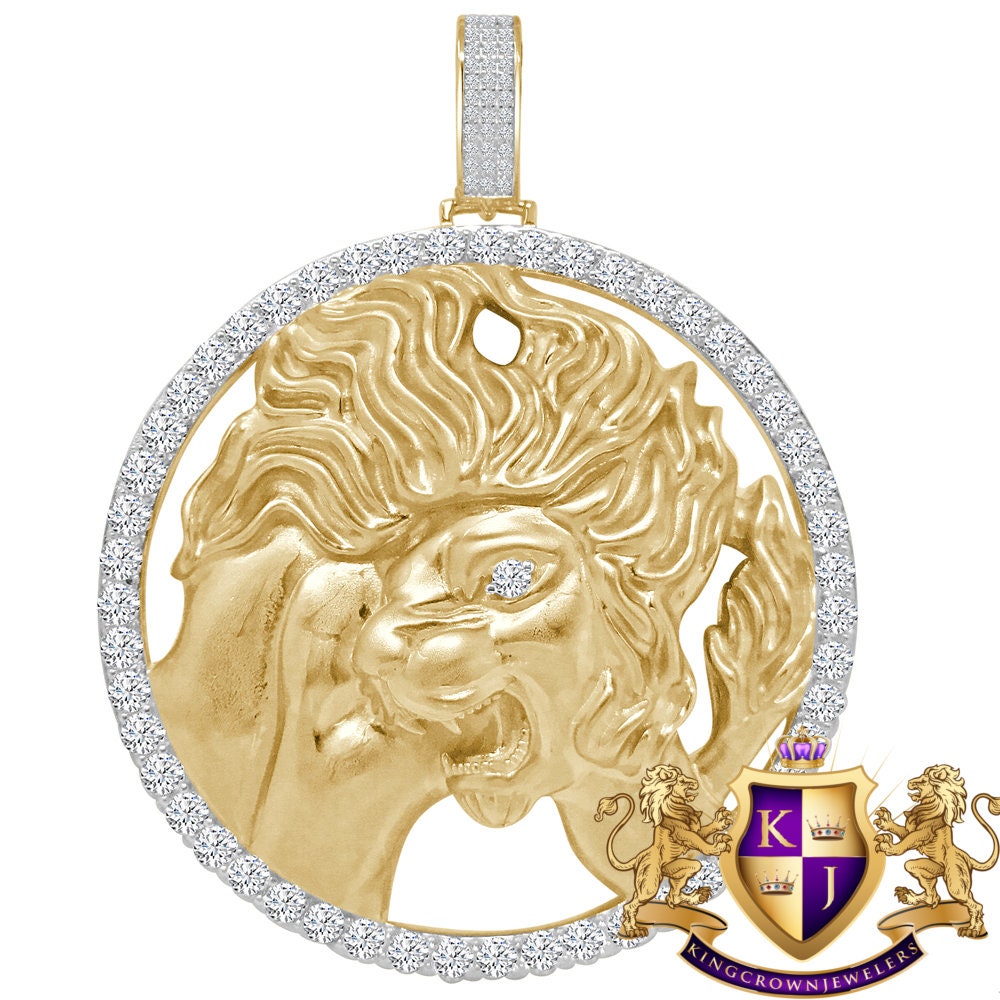 3D XL 2.75'' Genuine Sterling Silver Leo Lion Lucky Zodiac Sign Astrology Horoscope Pendent Charm Medallion