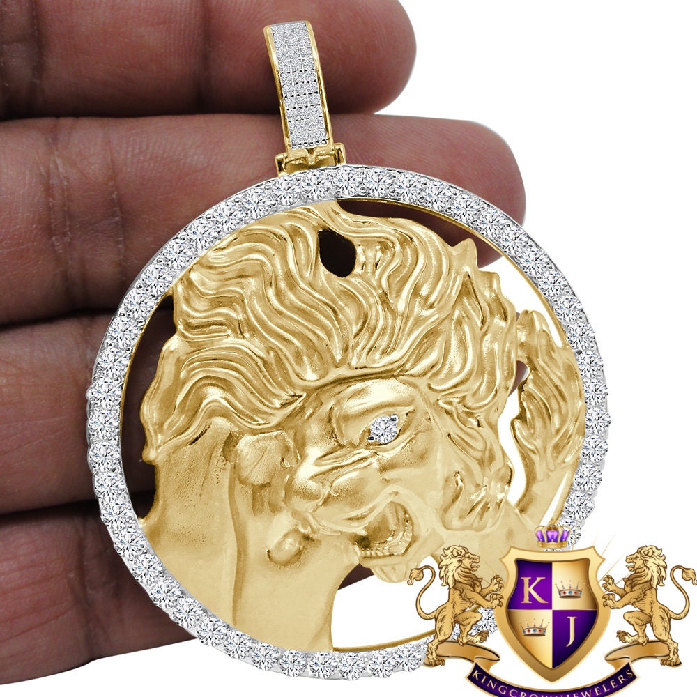 3D XL 2.75'' Genuine Sterling Silver Leo Lion Lucky Zodiac Sign Astrology Horoscope Pendent Charm Medallion