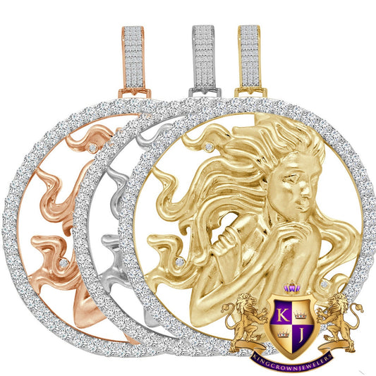 3D XL 2.75'' Genuine Sterling Silver Virgo Lucky Maiden Zodiac Sign Astrology Horoscope Pendent Charm Medallion