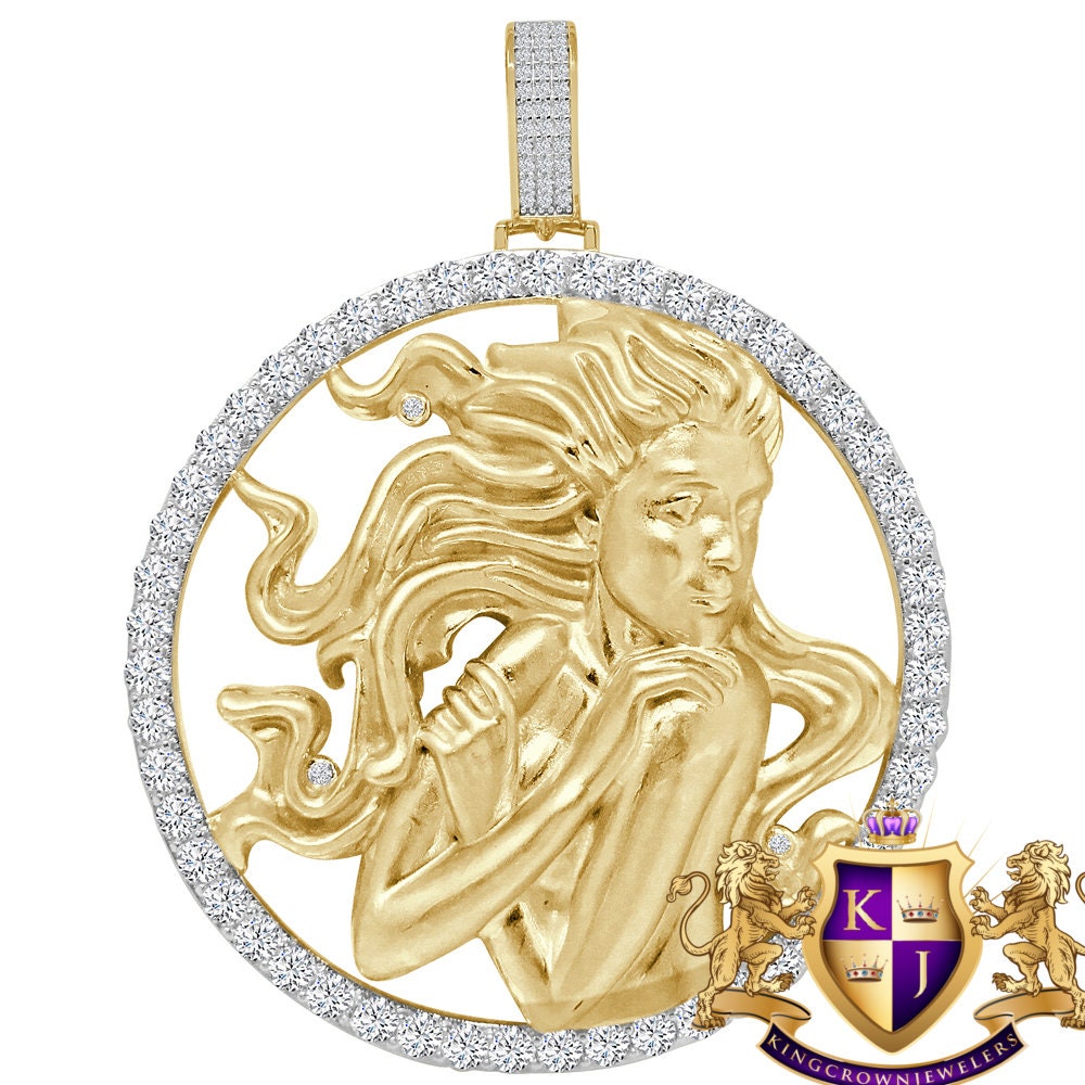 3D XL 2.75'' Genuine Sterling Silver Virgo Lucky Maiden Zodiac Sign Astrology Horoscope Pendent Charm Medallion