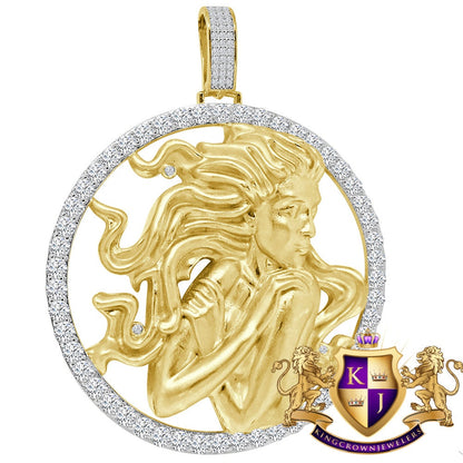 3D XL 2.75'' Genuine Sterling Silver Virgo Lucky Maiden Zodiac Sign Astrology Horoscope Pendent Charm Medallion