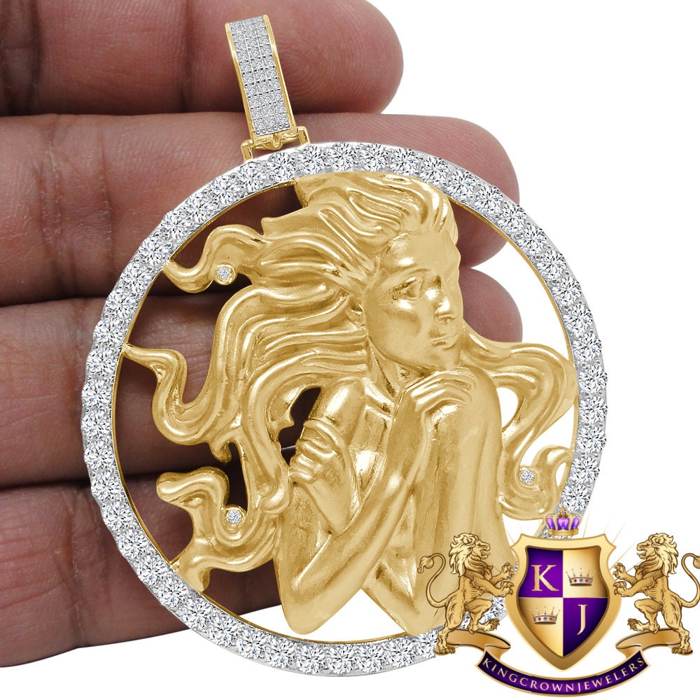 3D XL 2.75'' Genuine Sterling Silver Virgo Lucky Maiden Zodiac Sign Astrology Horoscope Pendent Charm Medallion