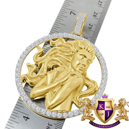 3D XL 2.75'' Genuine Sterling Silver Virgo Lucky Maiden Zodiac Sign Astrology Horoscope Pendent Charm Medallion