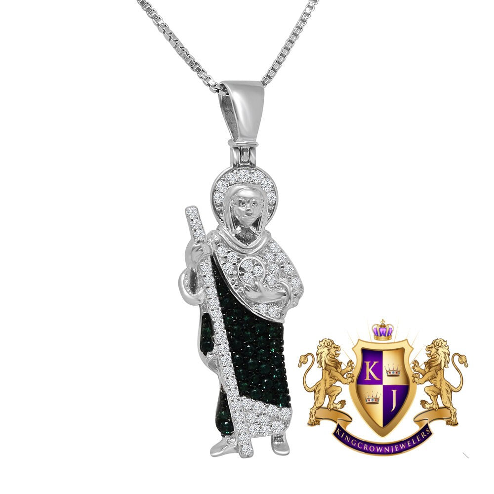 Mens Real Sterling Silver Saint Jude San Judas Tadeo Mini Charm 10K Gold Finish Pendent 1.50'' + Chain