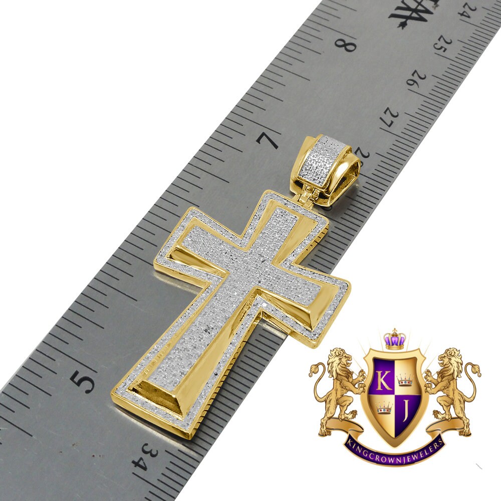 Real Genuine Diamond 0.50 Cwt. Jesus Cross Pendent Charm Chain Set 10K Yellow Gold Finish 2'''