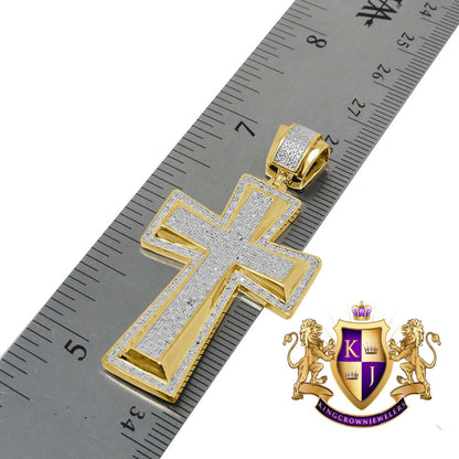 Real Genuine Diamond 0.50 Cwt. Jesus Cross Pendent Charm Chain Set 10K Yellow Gold Finish 2'''