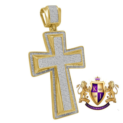 Real Genuine Diamond 0.50 Cwt. Jesus Cross Pendent Charm 10K Yellow Gold Finish Big 2.75''