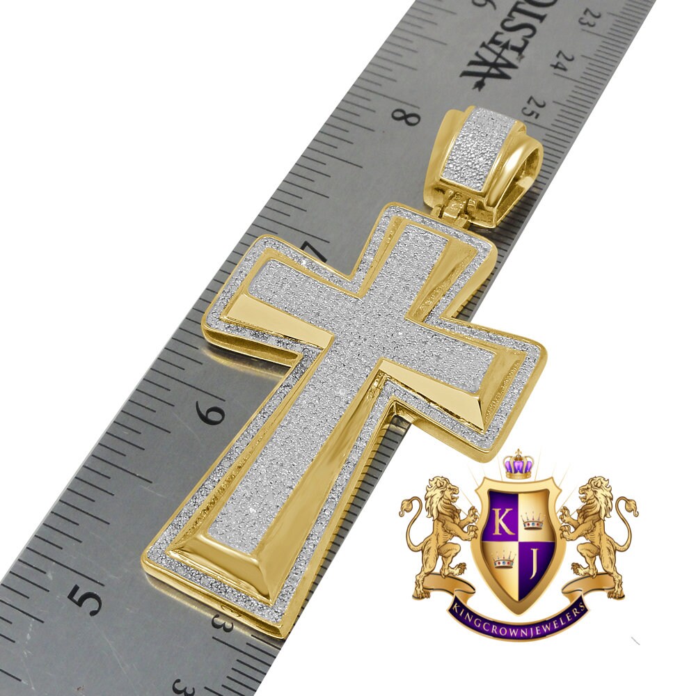 Real Genuine Diamond 0.50 Cwt. Jesus Cross Pendent Charm 10K Yellow Gold Finish Big 2.75''