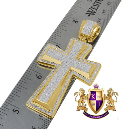 Real Genuine Diamond 0.50 Cwt. Jesus Cross Pendent Charm 10K Yellow Gold Finish Big 2.75''