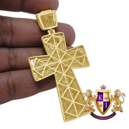 Real Genuine Diamond 0.50 Cwt. Jesus Cross Pendent Charm 10K Yellow Gold Finish Big 2.75''