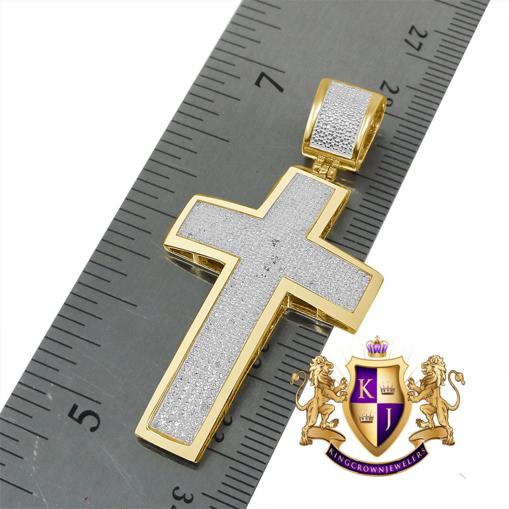 Real Genuine Diamond 0.75 Cwt. Holy Jesus Cross Pendent Charm 10K Yellow Gold Finish 2''