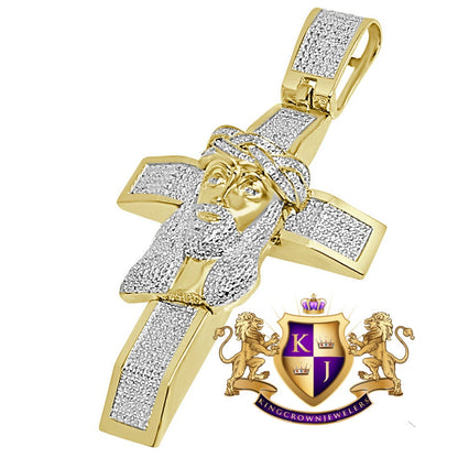 Real Genuine Authentic Diamond 32+ Grams Jesus Christ Face Cross 10K Solid Yellow Gold Finish Custom Piece Charm Pendant Men's XL Big 3.5"