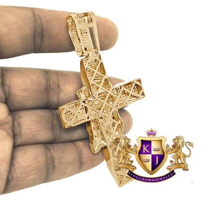 Real Genuine Authentic Diamond 32+ Grams Jesus Christ Face Cross 10K Solid Yellow Gold Finish Custom Piece Charm Pendant Men's XL Big 3.5"