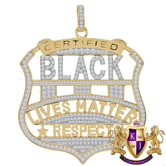 Real Yellow Gold On Genuine Sterling Silver Simulated Diamond "Black Lives Matter" Custom Pendent Charm 2.5''