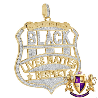 Real Yellow Gold On Genuine Sterling Silver Simulated Diamond "Black Lives Matter" Custom Pendent Charm 2.5''