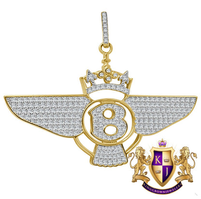 Real Yellow Gold Sterling Silver Simulated Diamond B Wing Flying B Bentley Crown Pendant Charm