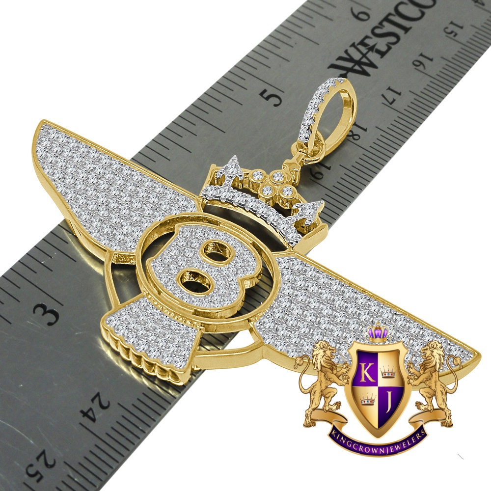 Real Yellow Gold Sterling Silver Simulated Diamond B Wing Flying B Bentley Crown Pendant Charm
