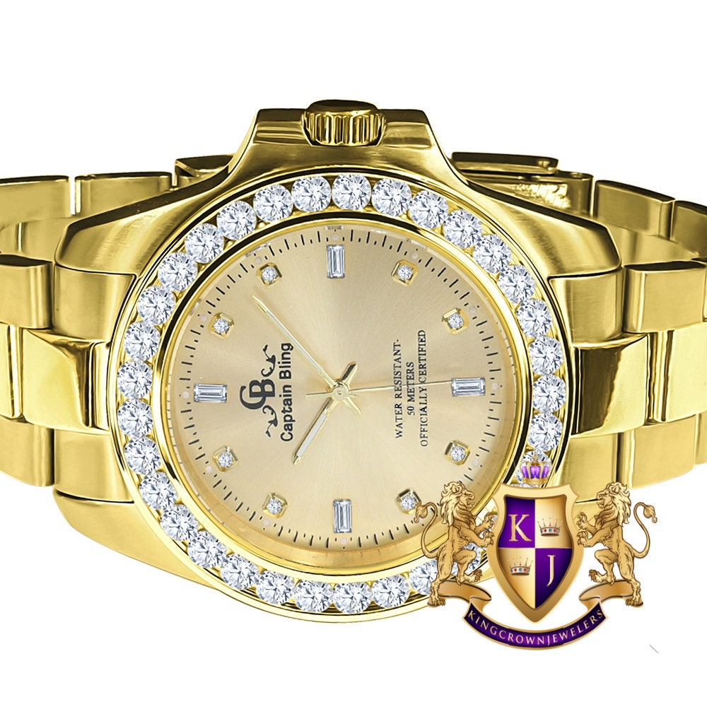 Presidential Watch 42mm Stainless Steel Simulated Diamonds 18K Gold Finish Mens