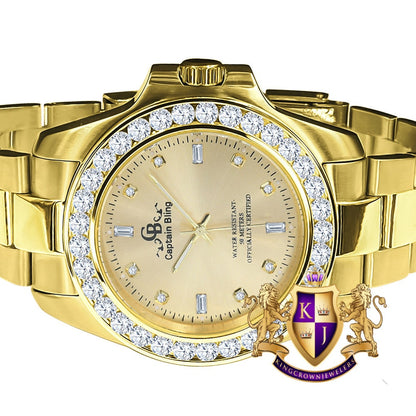 Presidential Watch 42mm Stainless Steel Simulated Diamonds 18K Gold Finish Mens