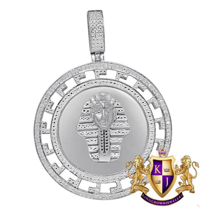 Real Genuine Diamonds Greek Style Egyptian Pharaoh King Tut Mummy Pendent 10K White Gold Over Charm 2.00''