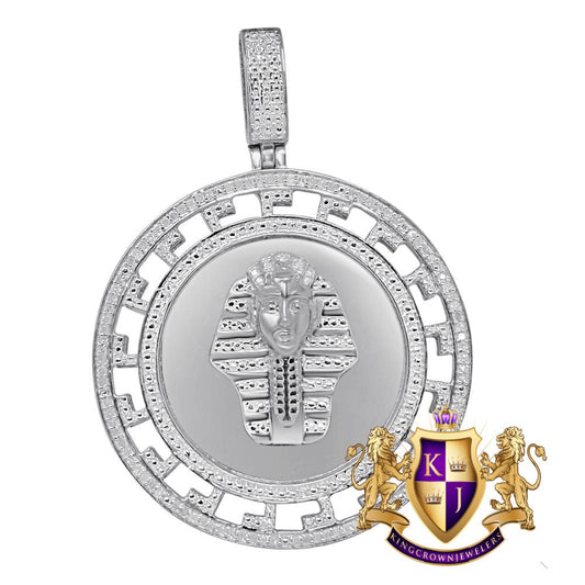 Real Genuine Diamonds Greek Style Egyptian Pharaoh King Tut Mummy Pendent 10K White Gold Over Charm 2.00''