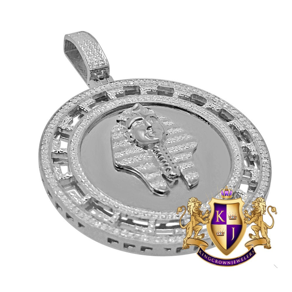 Real Genuine Diamonds Greek Style Egyptian Pharaoh King Tut Mummy Pendent 10K White Gold Over Charm 2.00''