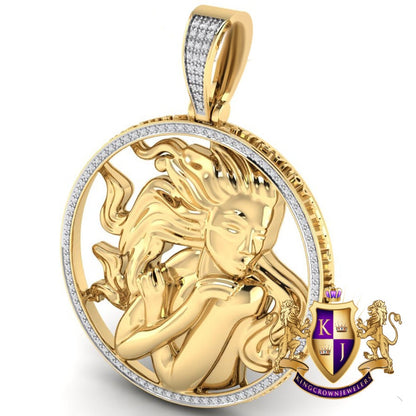 Real Genuine Authentic Diamond Virgo Zodiac Lucky Sign Astrology Horoscope 3D Pendent Charm 10K Gold Finish