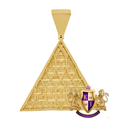 Real Genuine Diamond 10K Yellow Gold Finish Egyptian Pharaoh King Tut Pyramid Charm Pendent  xl 2.75''