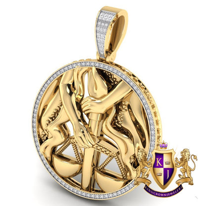 Real Genuine Authentic Diamond Libra Scales Zodiac Lucky Sign Astrology Horoscope 3D Pendent Charm 10K Gold Finish