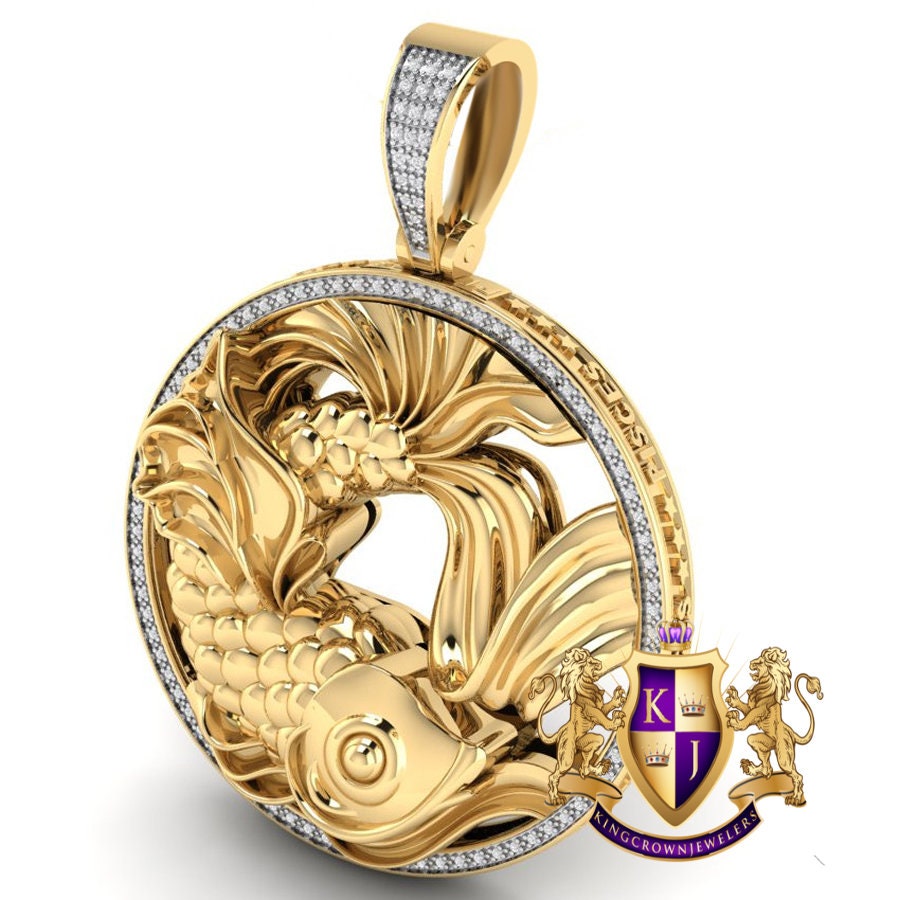 Real Genuine Authentic Diamond Pisces Fish Zodiac Lucky Sign Astrology Horoscope 3D Pendent Charm 10K Gold Finish