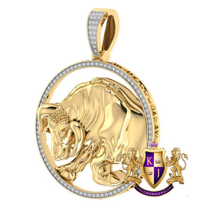 Real Genuine Authentic Diamond Taurus Bull Zodiac Lucky Sign Astrology Horoscope 3D Pendent Charm 10K Gold Finish