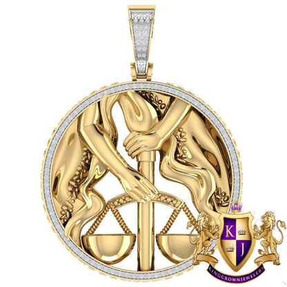Real Genuine Authentic Diamond Libra Scales Zodiac Lucky Sign Astrology Horoscope 3D Pendent Charm 10K Gold Finish