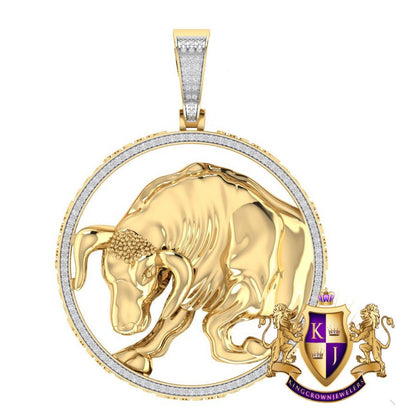 Real Genuine Authentic Diamond Taurus Bull Zodiac Lucky Sign Astrology Horoscope 3D Pendent Charm 10K Gold Finish
