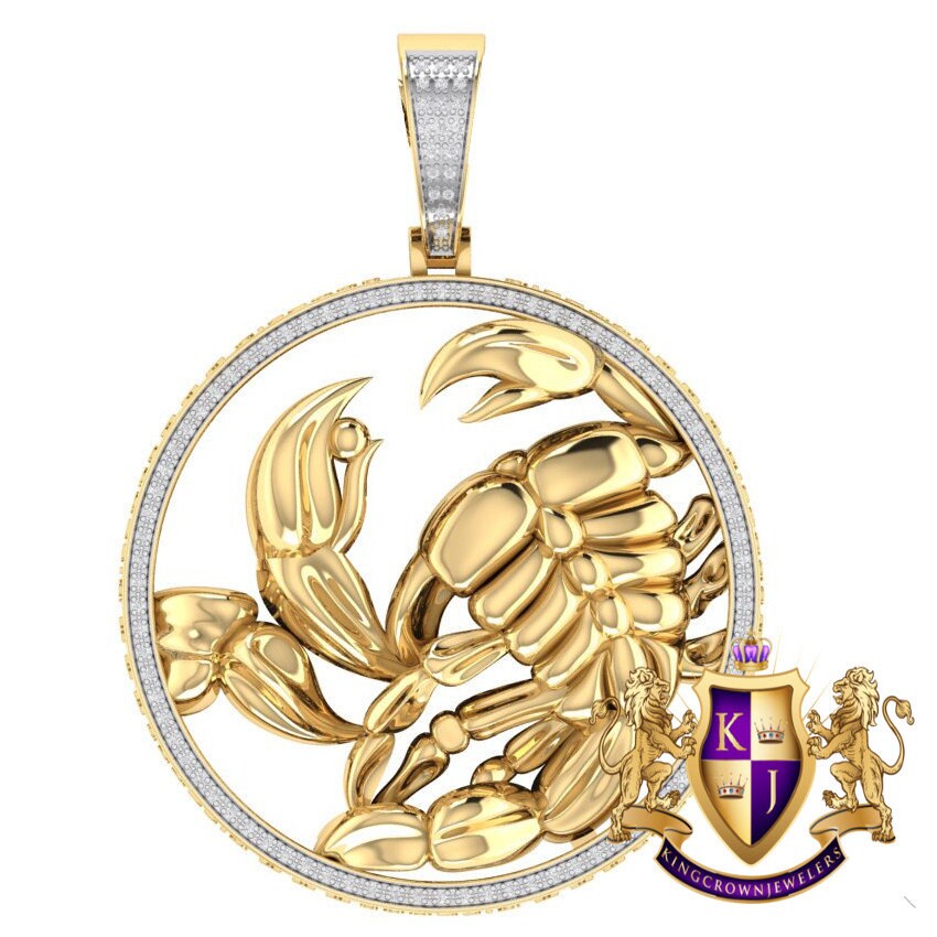Real Genuine Authentic Diamond Scorpio Scorpion Zodiac Lucky Sign Astrology Horoscope 3D Pendent Charm 10K Gold Finish