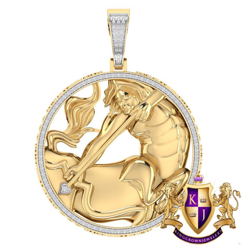 Real Genuine Authentic Diamond Sagittarius Archer Zodiac Lucky Sign Astrology Horoscope 3D Pendent Charm 10K Gold Finish