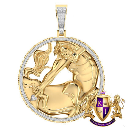 Real Genuine Authentic Diamond Sagittarius Archer Zodiac Lucky Sign Astrology Horoscope 3D Pendent Charm 10K Gold Finish