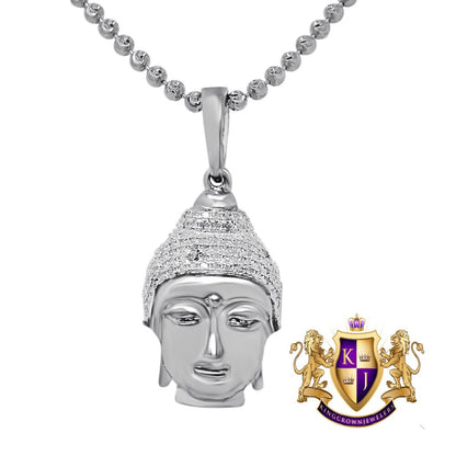 Real Genuine Authentic Diamond Gautama Buddha Religion Mini Small 1.25 " Charm Chain Set 10K White Gold Finish Pendant