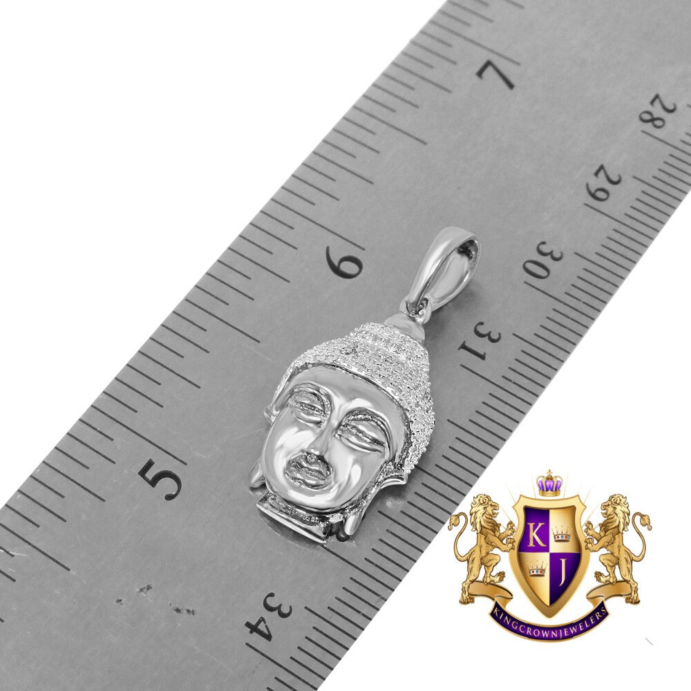 Real Genuine Authentic Diamond Gautama Buddha Religion Mini Small 1.25 " Charm Chain Set 10K White Gold Finish Pendant