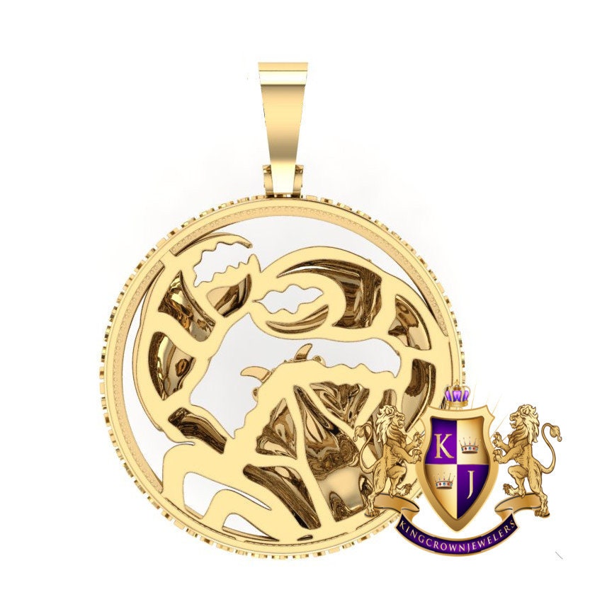 3D Real Genuine Authentic Diamond Zodiac Lucky Sign Cancer Crab Astrology Horoscope Pendant 10K Gold Over Good Luck Charm Medallion 2.25''