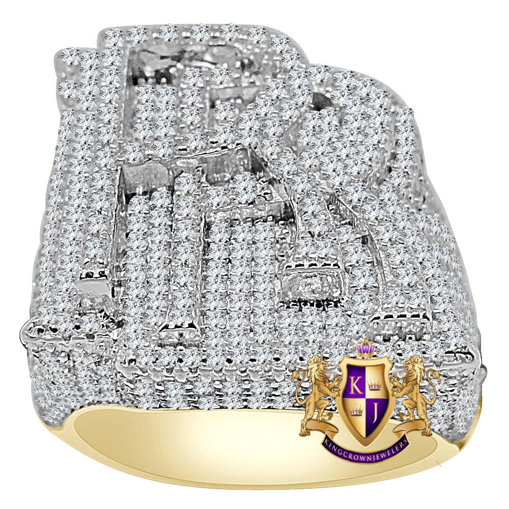 Mens Real Yellow Gold Sterling Silver "RR" Simulated Diamond Custom Luxury Car Ring Band