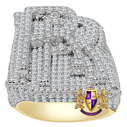 Mens Real Yellow Gold Sterling Silver "RR" Simulated Diamond Custom Luxury Car Ring Band