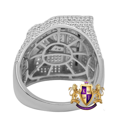 Mens Real White Gold Over Genuine Sterling Silver "RR" Simulated Diamond Custom Luxury Car Ring Band