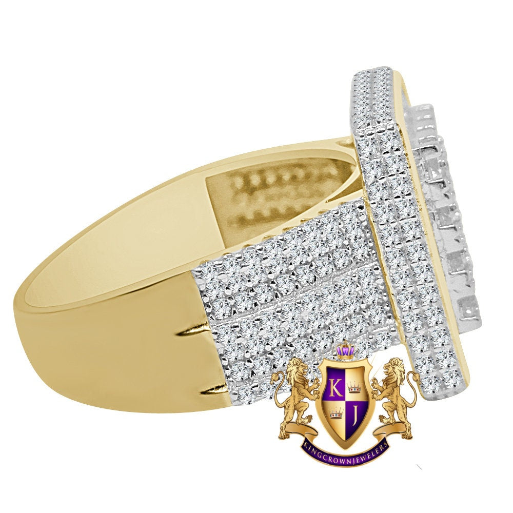 Men's 14K Yellow Gold On Real Sterling Silver Wedding Engagement Simulated Diamond Ring Band