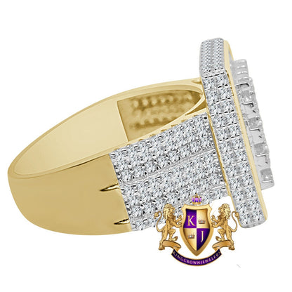 Men's 14K Yellow Gold On Real Sterling Silver Wedding Engagement Simulated Diamond Ring Band