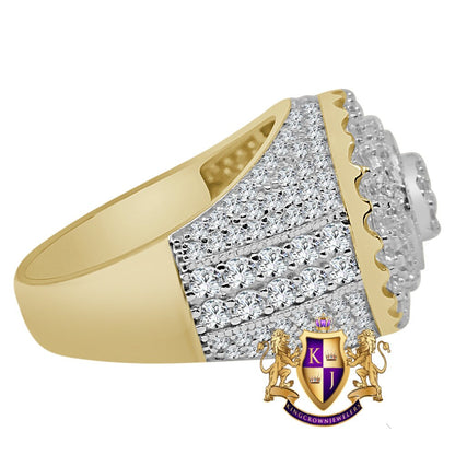 Real Yellow Gold Sterling Silver Wedding Engagement Simulated Diamond Men's Ring Band