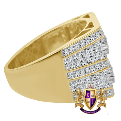 Mens 10K Yellow Gold On Genuine Silver Wedding Engagement Simulated Diamond Ring Band