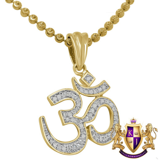 100% 10K Real Yellow Gold Genuine Diamond OM Symbol Hindu Spiritual Yoga Mini Pendant Charm