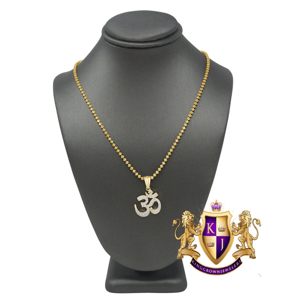 100% 10K Real Yellow Gold Genuine Diamond OM Symbol Hindu Spiritual Yoga Mini Pendant Charm