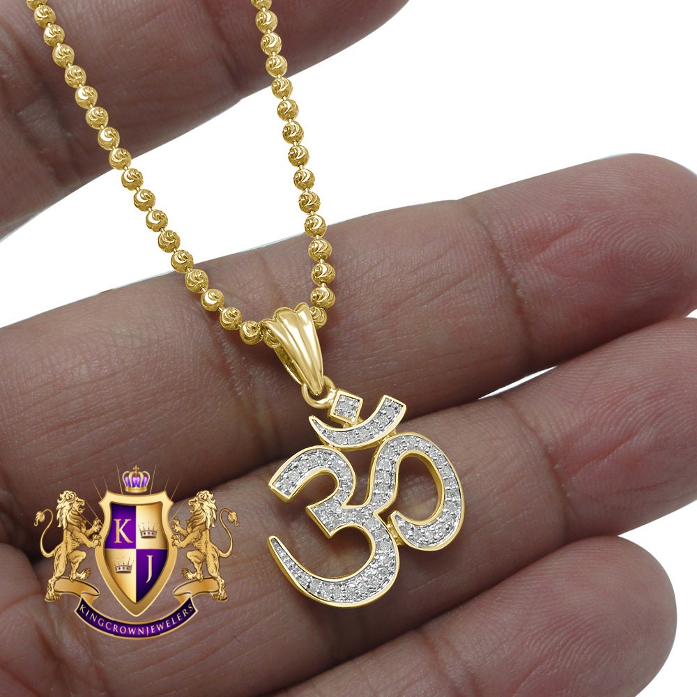 100% 10K Real Yellow Gold Genuine Diamond OM Symbol Hindu Spiritual Yoga Mini Pendant Charm